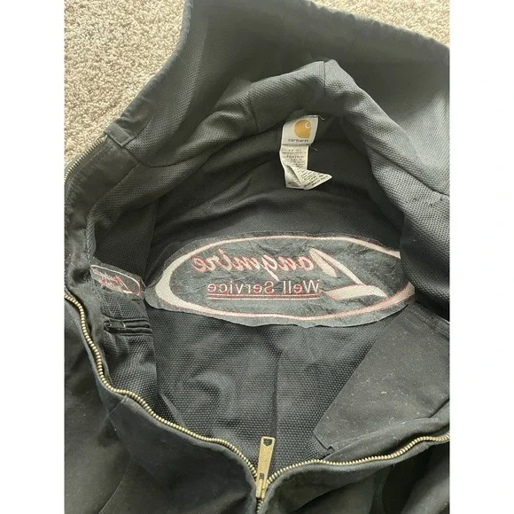 Carhartt Canvas Hooded Coat Logo Black Jacket Lined L J25 DKB - Picture 7 of 8